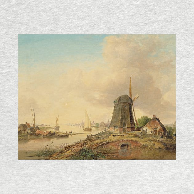 A River Landscape with a Windmill by Jan van Os by Classic Art Stall